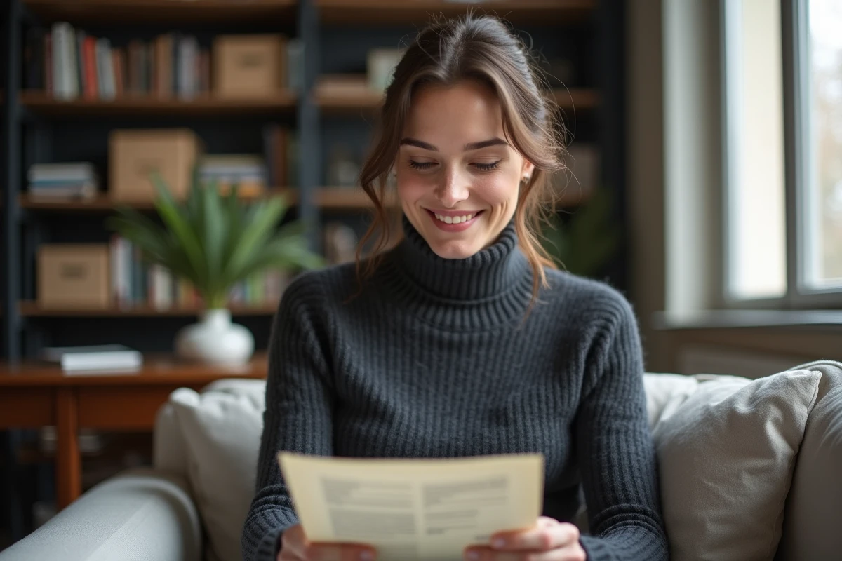 Actrice concentrée relisant un script dans un appartement parisien contemporain, évoquant la dévotion professionnelle et l'épanouissement personnel