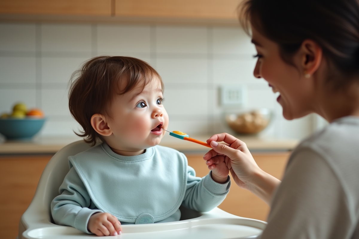 Bebe fille curieuse avec sa maman dans la cuisine