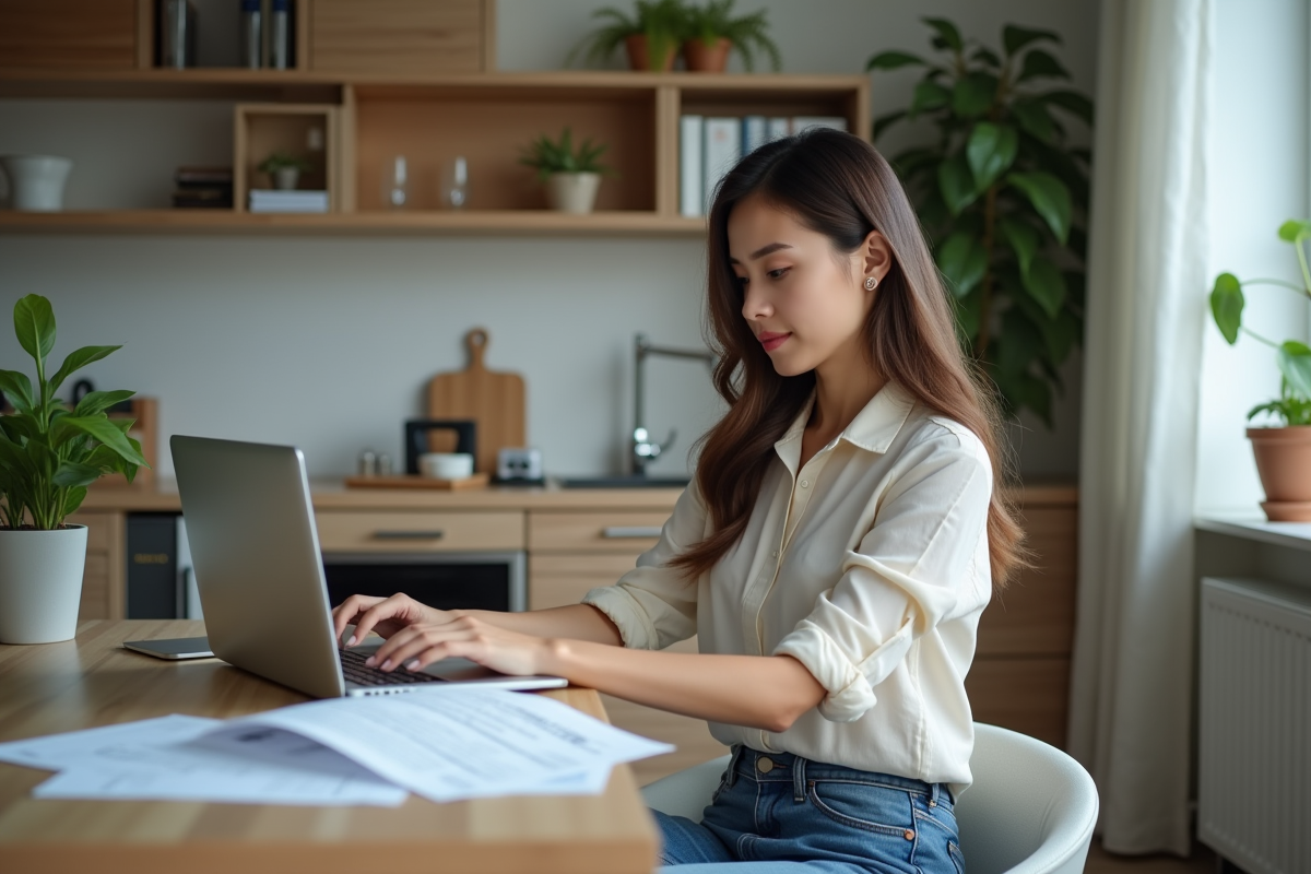 Jeune femme organisée dans son appartement moderne