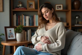 Femme en détente dans un salon chaleureux et intime