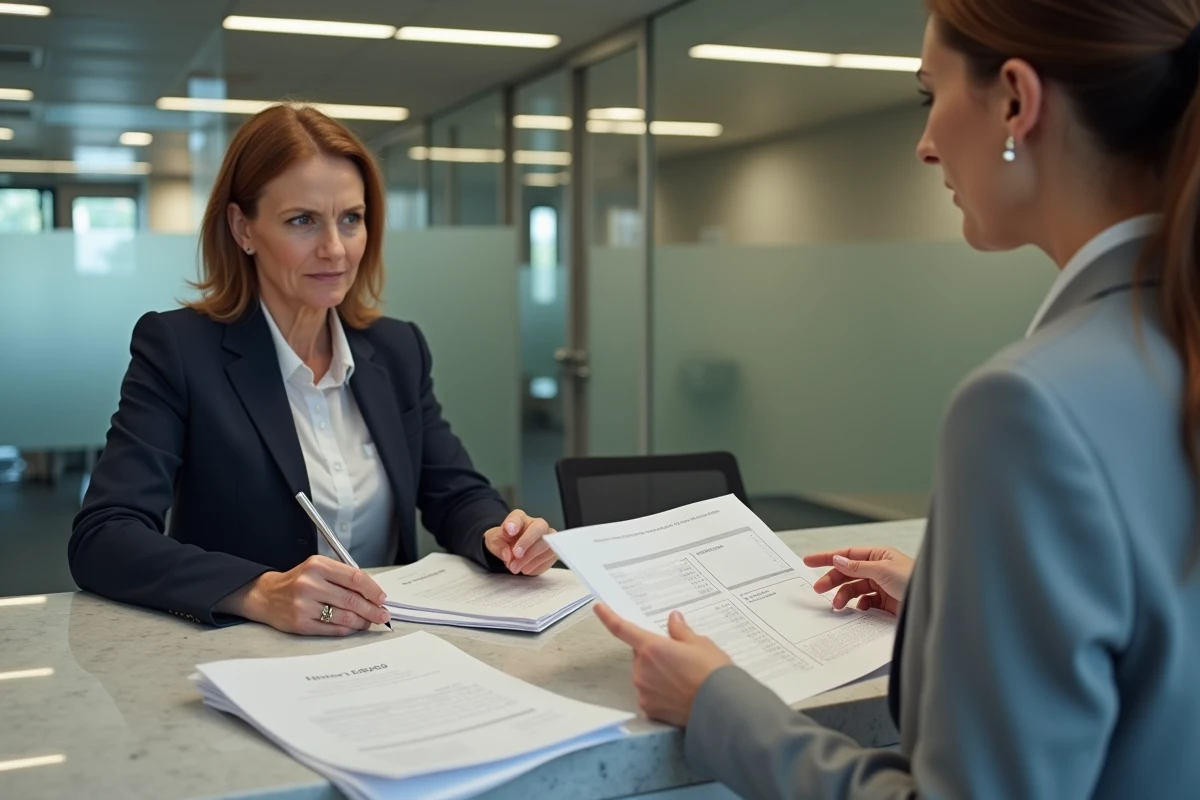 Femme examinant des formulaires PACS à la mairie
