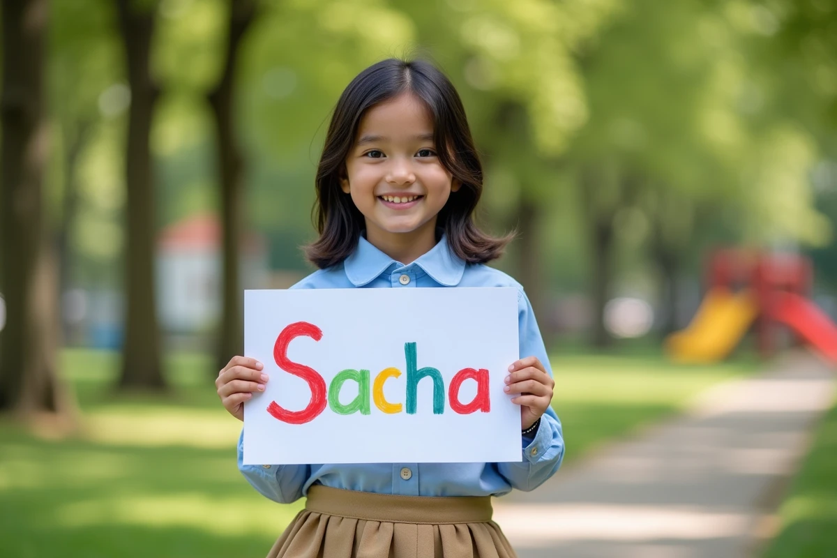 Fille souriante tenant une pancarte dans un parc ensoleille