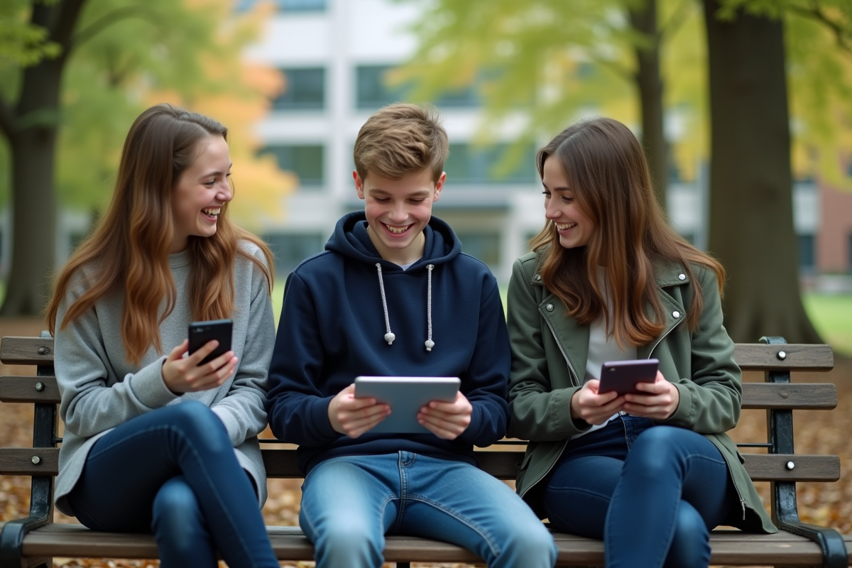 Garçon de 15 ans riant avec amis au parc