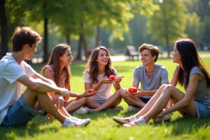 Jeunes jouant avec une tomate dans un parc en été