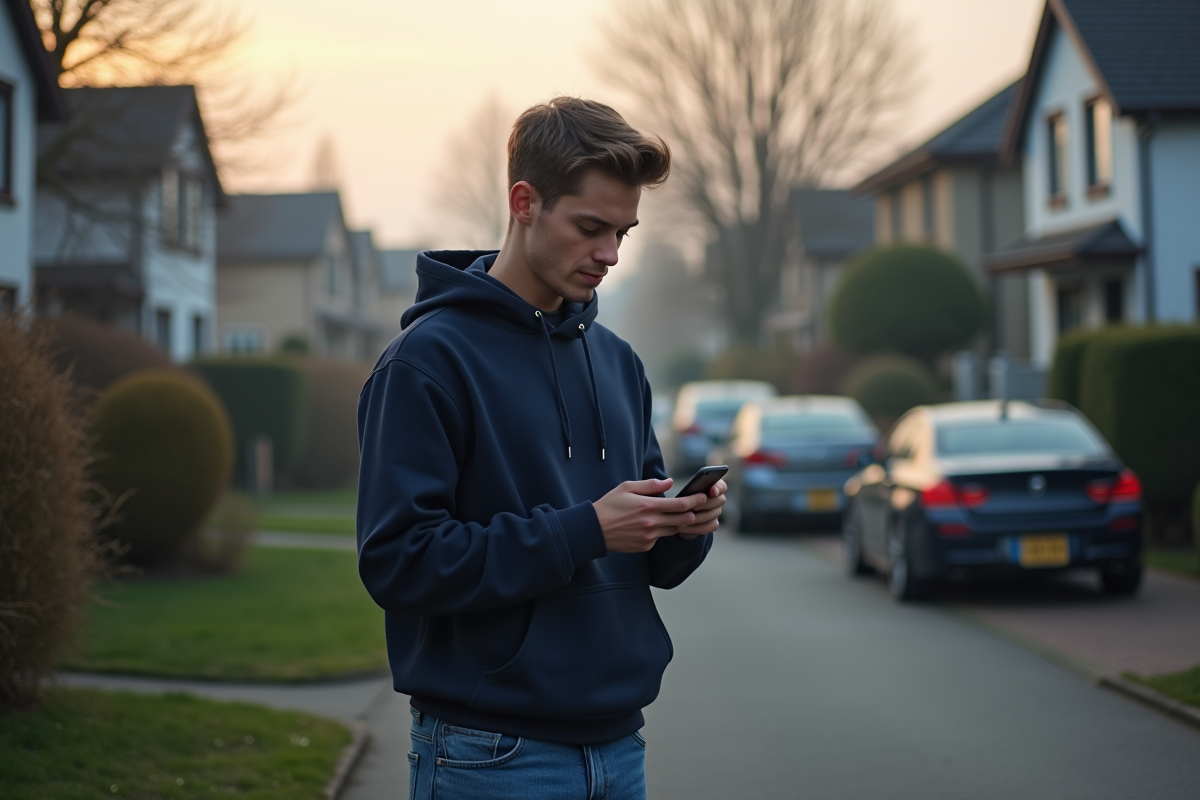 Jeune homme dehors devant une maison