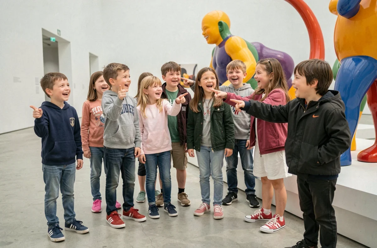 Enfants explorant des installations artistiques interactives au Musée en Herbe à Paris lors d'un anniversaire